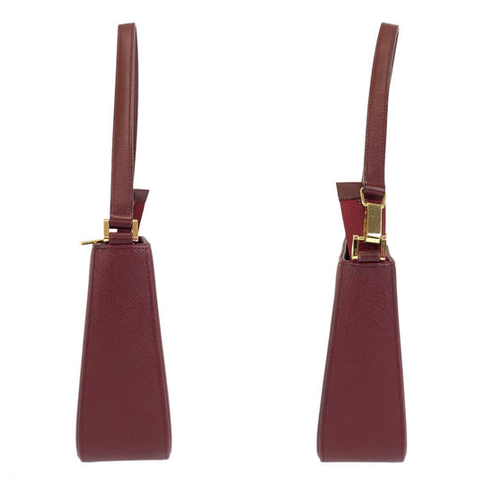 BURBERRY Shoulder Bag leather Bordeaux Medium Check Pattern Women Used Authentic