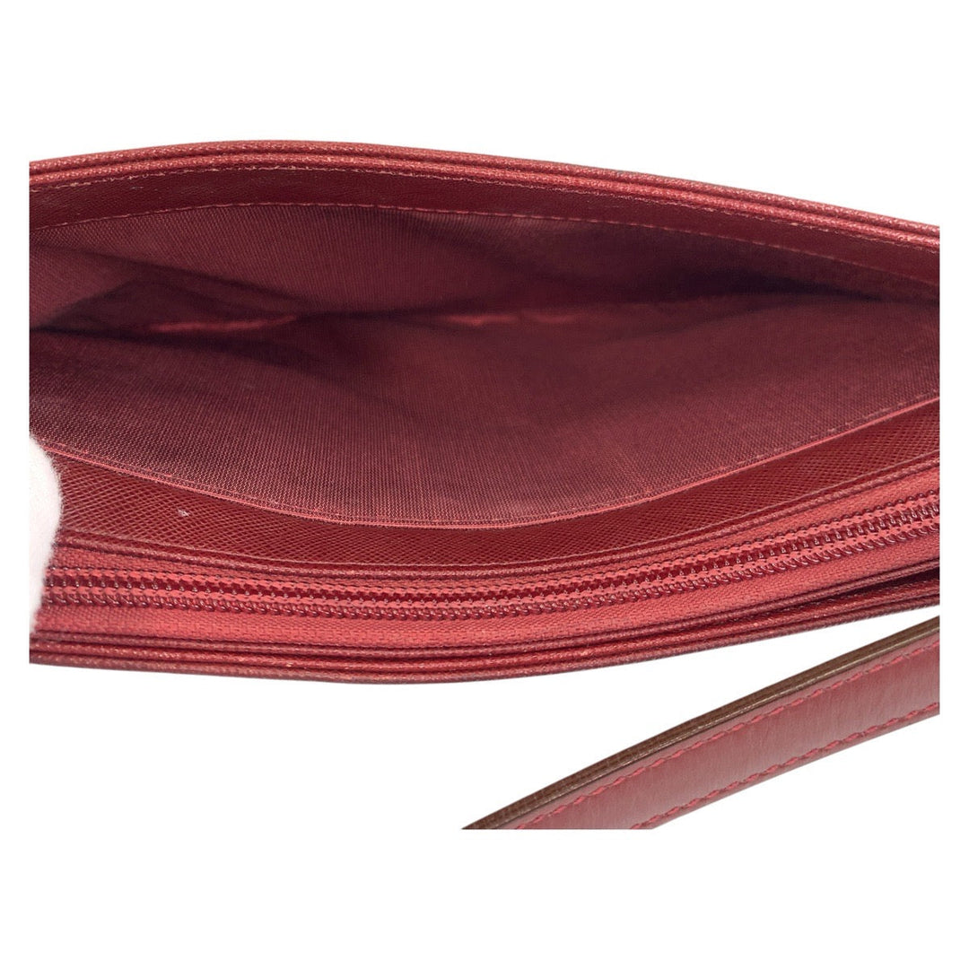 BURBERRY Shoulder Bag leather Bordeaux Medium Check Pattern Women Used Authentic