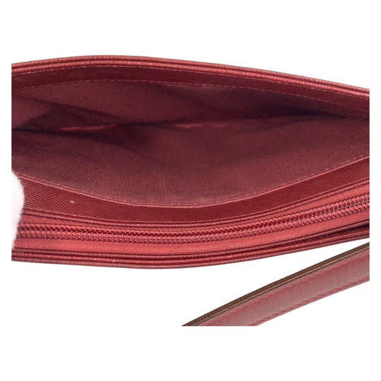 BURBERRY Shoulder Bag leather Bordeaux Medium Check Pattern Women Used Authentic