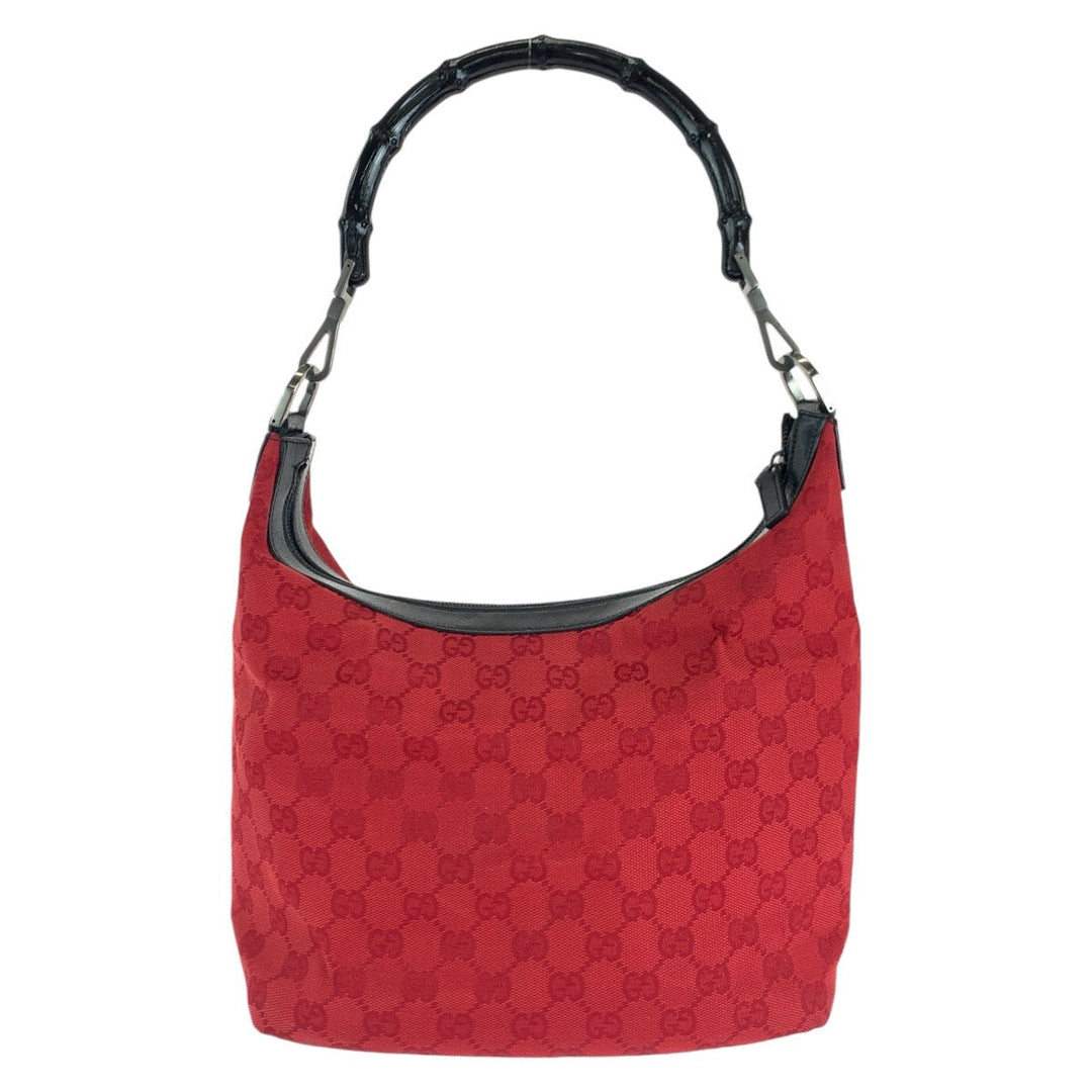 GUCCI Shoulder Bag 000 0531 GG canvas, leather Red black Bamboo Women Used Authentic