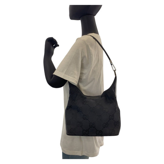 GUCCI Shoulder Bag 001 3814 GG canvas, leather black Shoulder Bag Women Used Authentic