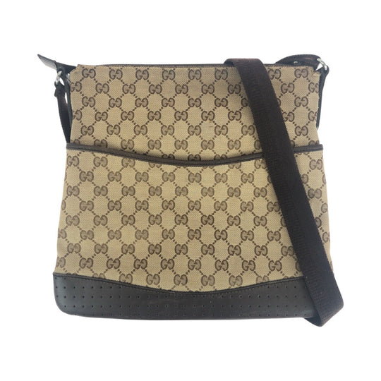 GUCCI Shoulder Bag 145857 GG canvas, leather Brown beige Shoulder Bag pochette Women Used Authentic