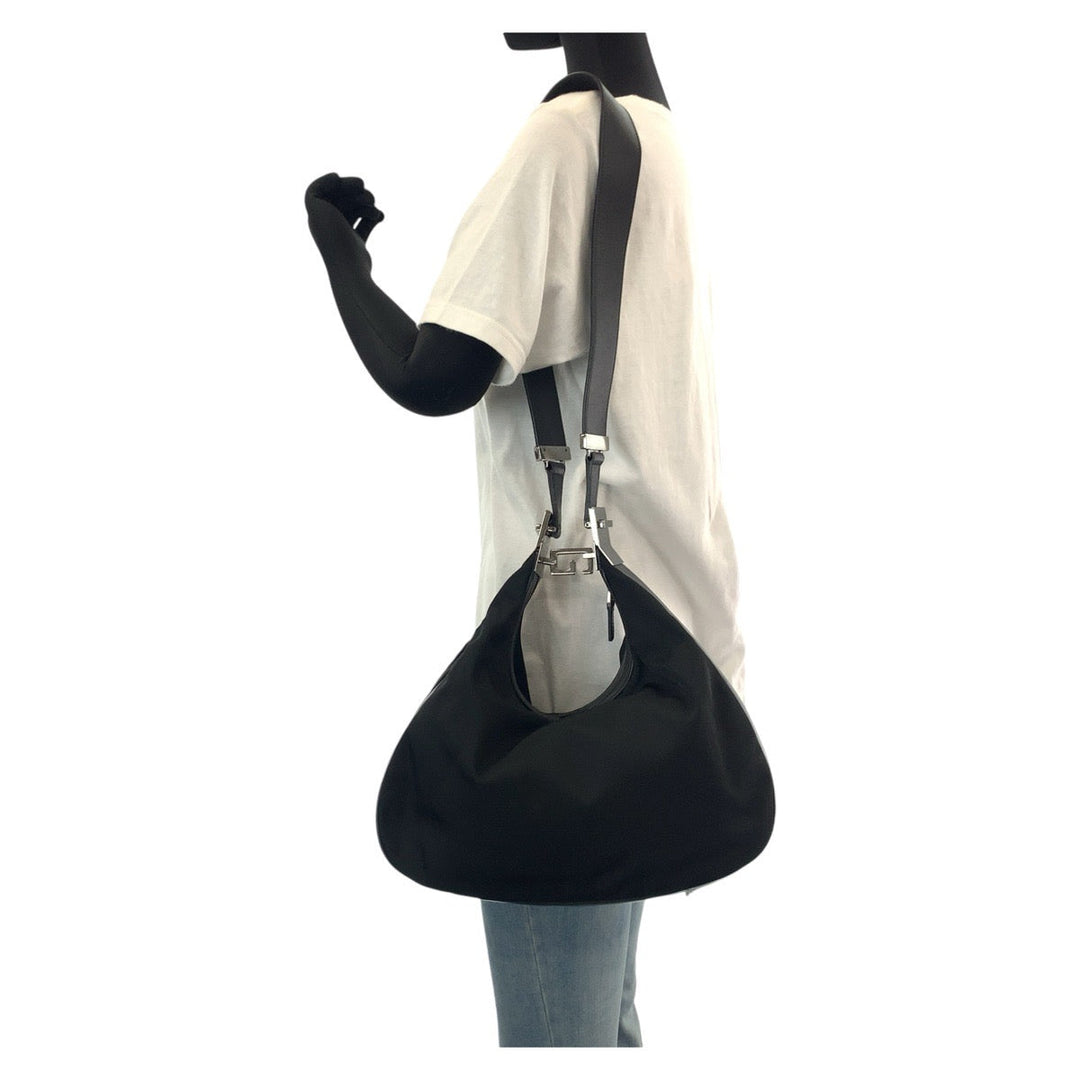 GUCCI Shoulder Bag 001 3315 Canvas, Leather BlackSilverMetal Shoulder Bag handbag Women Used Authentic