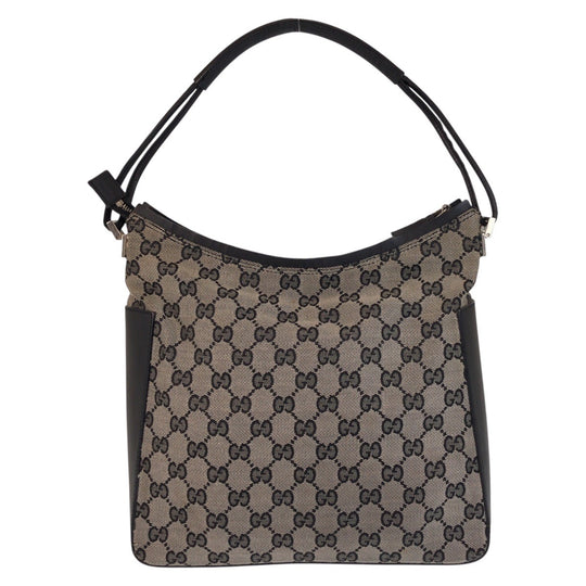 GUCCI Shoulder Bag 001 3766 GG canvas, leather Gray Black Silver Metal Shoulder Bag Women Used Authentic