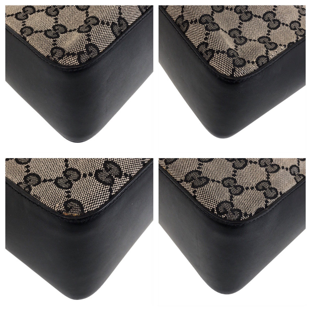 GUCCI Shoulder Bag 001 3766 GG canvas, leather Gray Black Silver Metal Shoulder Bag Women Used Authentic