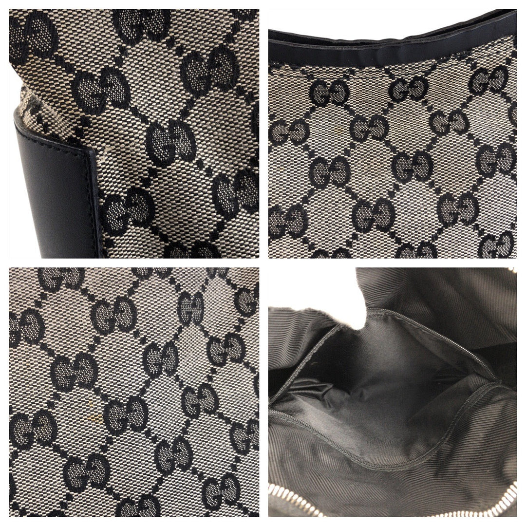 GUCCI Shoulder Bag 001 3766 GG canvas, leather Gray Black Silver Metal Shoulder Bag Women Used Authentic
