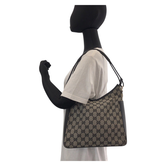 GUCCI Shoulder Bag 001 3766 GG canvas, leather Gray Black Silver Metal Shoulder Bag Women Used Authentic