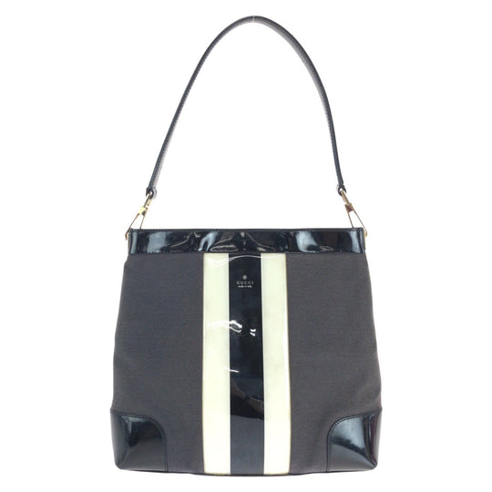 GUCCI Shoulder Bag 001 4231 Enamel, Canvas Black Gold Metal Sherry line Women Used Authentic