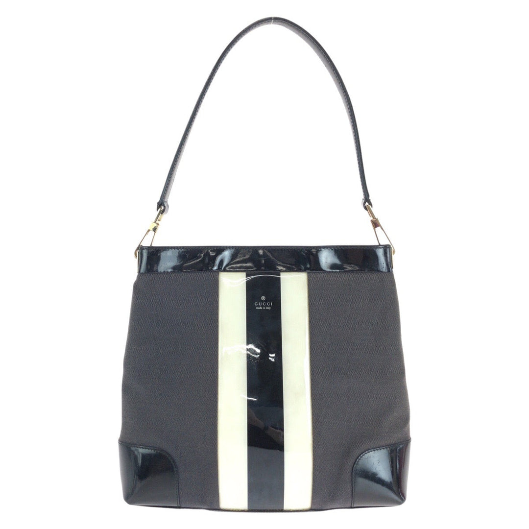 GUCCI Shoulder Bag 001 4231 Enamel, Canvas Black Gold Metal Sherry line Women Used Authentic