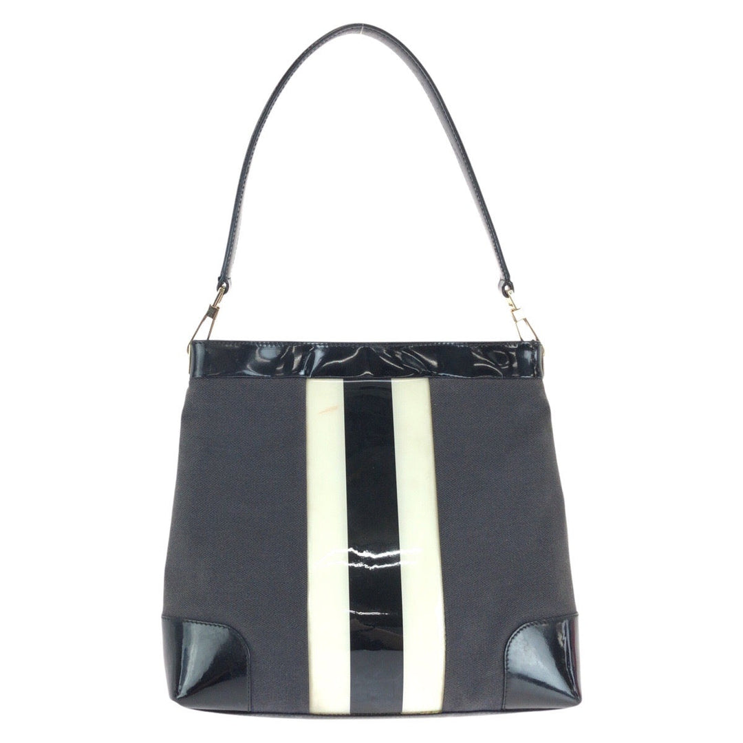 GUCCI Shoulder Bag 001 4231 Enamel, Canvas Black Gold Metal Sherry line Women Used Authentic