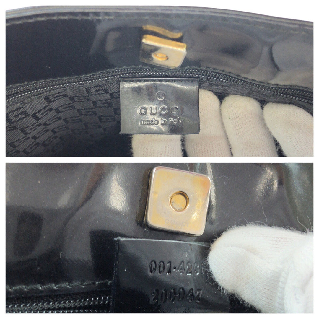 GUCCI Shoulder Bag 001 4231 Enamel, Canvas Black Gold Metal Sherry line Women Used Authentic