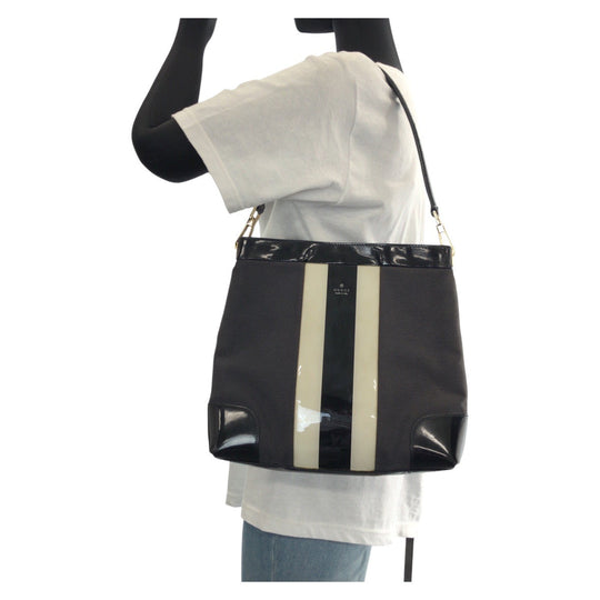 GUCCI Shoulder Bag 001 4231 Enamel, Canvas Black Gold Metal Sherry line Women Used Authentic