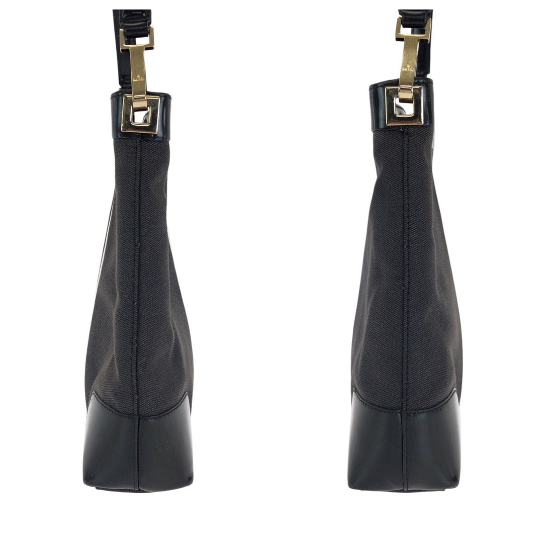 GUCCI Shoulder Bag 001 4231 Enamel, Canvas Black Gold Metal Sherry line Women Used Authentic