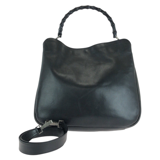 GUCCI Shoulder Bag 001 1577 leather BlackSilverMetal Shoulder Bag 2way Bamboo Women Used Authentic