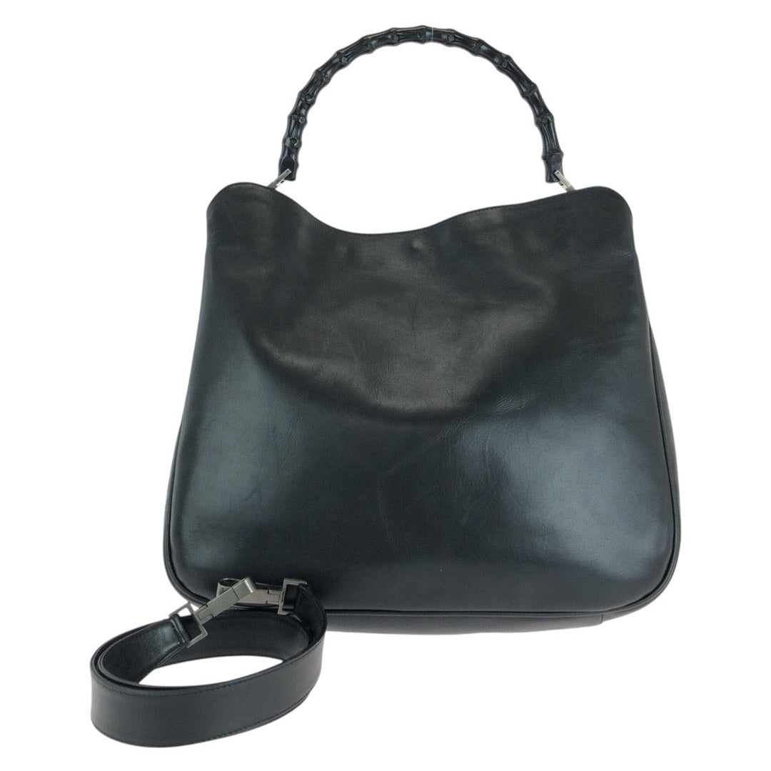 GUCCI Shoulder Bag 001 1577 leather BlackSilverMetal Shoulder Bag 2way Bamboo Women Used Authentic