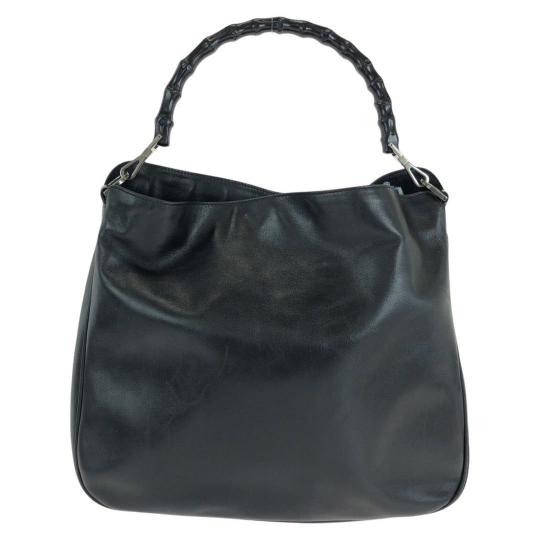 GUCCI Shoulder Bag 001 1577 leather BlackSilverMetal Shoulder Bag 2way Bamboo Women Used Authentic