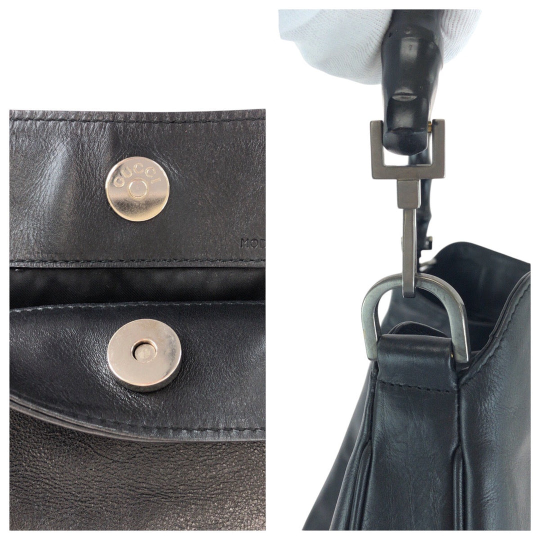 GUCCI Shoulder Bag 001 1577 leather BlackSilverMetal Shoulder Bag 2way Bamboo Women Used Authentic