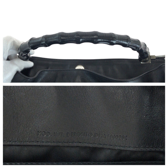 GUCCI Shoulder Bag 001 1577 leather BlackSilverMetal Shoulder Bag 2way Bamboo Women Used Authentic