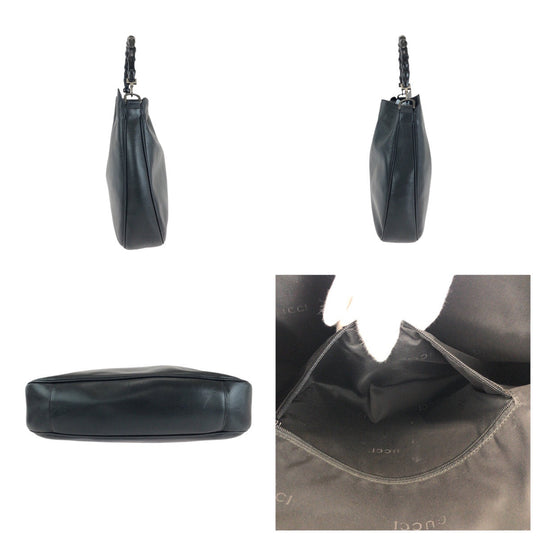 GUCCI Shoulder Bag 001 1577 leather BlackSilverMetal Shoulder Bag 2way Bamboo Women Used Authentic