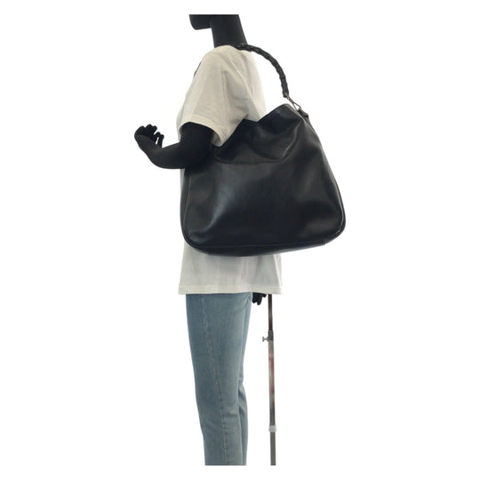 GUCCI Shoulder Bag 001 1577 leather BlackSilverMetal Shoulder Bag 2way Bamboo Women Used Authentic