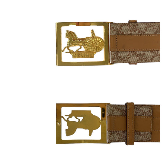 CELINE belt PVC, Leather Brown Macadam Hose carriage Women Used Authentic