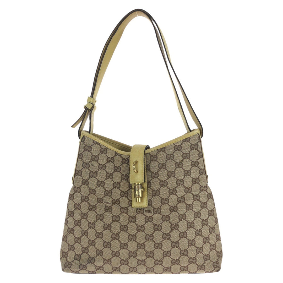 GUCCI Shoulder Bag 110291 GG canvas, leather Yellow Beige Gold Metal Jackie Women Used Authentic