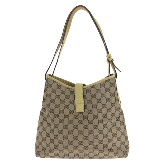 GUCCI Shoulder Bag 110291 GG canvas, leather Yellow Beige Gold Metal Jackie Women Used Authentic
