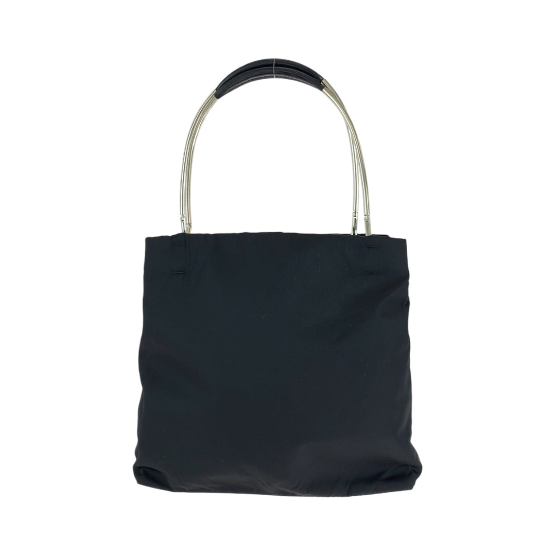 PRADA Handbag B9213 Nylon Black SilverMetal Handbag Tote Bag Tess Triangle With logo Women Used Authentic