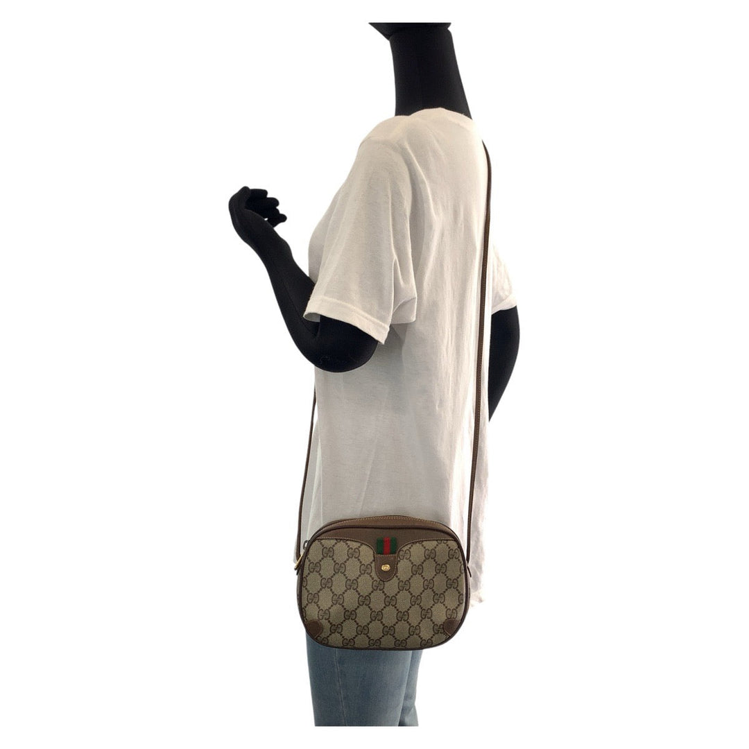 GUCCI Shoulder Bag 156 02 066 GG Supreme canvas, leather Brown Gold Metal Shoulder Bag pochette Old Gucci Women Used Authentic