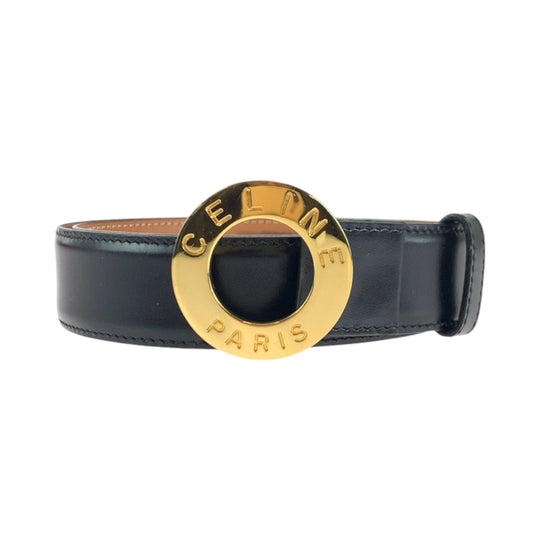 CELINE belt leather black Belt buckle Circle logo Women No Size (See Description) Used Authentic