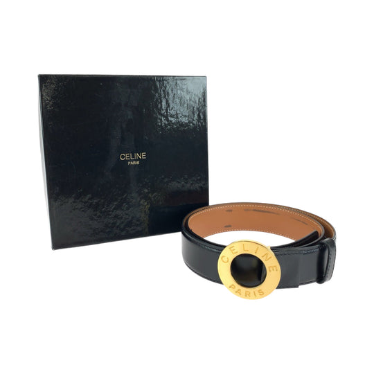 CELINE belt leather black Belt buckle Circle logo Women No Size (See Description) Used Authentic