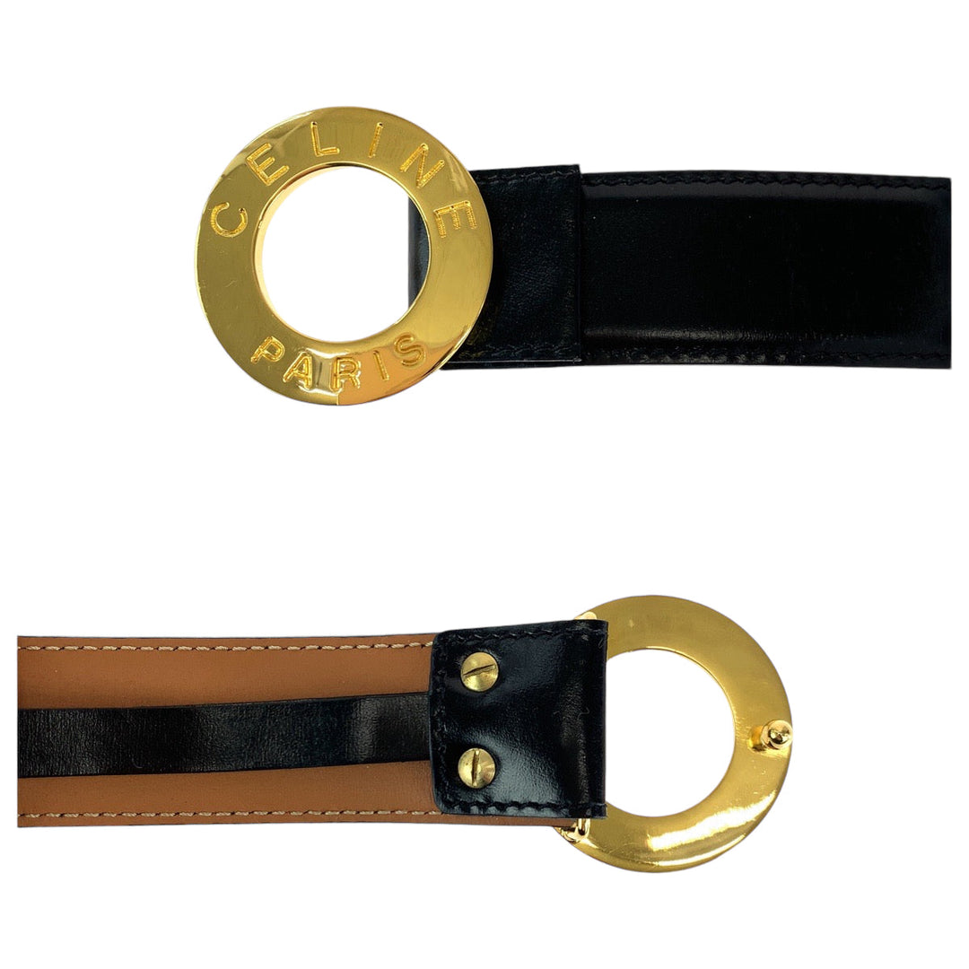 CELINE belt leather black Belt buckle Circle logo Women No Size (See Description) Used Authentic