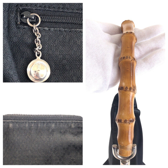 GUCCI Shoulder Bag 000 2855 0531 5 Canvas, Leather Black SilverMetal Shoulder Bag Hobo Bamboo Women Used Authentic