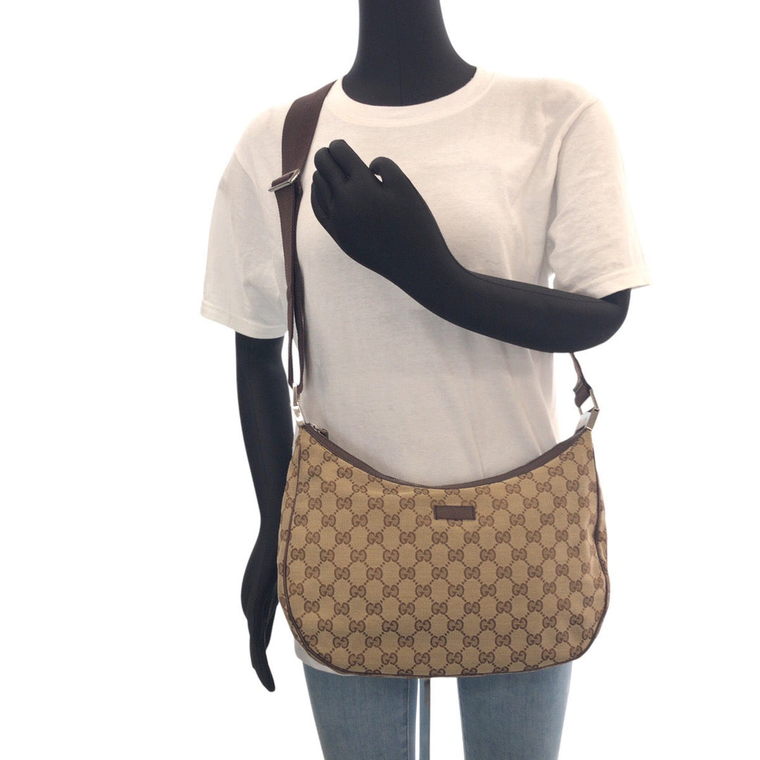 GUCCI Shoulder Bag 122790 GG canvas, leather Brown Brown Pochette Women Used Authentic