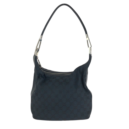 GUCCI Shoulder Bag 001 3814 GG canvas Black SilverMetal Hobo Shoulder Bag Women Used Authentic