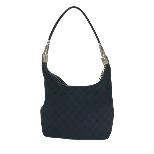GUCCI Shoulder Bag 001 3814 GG canvas Black SilverMetal Hobo Shoulder Bag Women Used Authentic