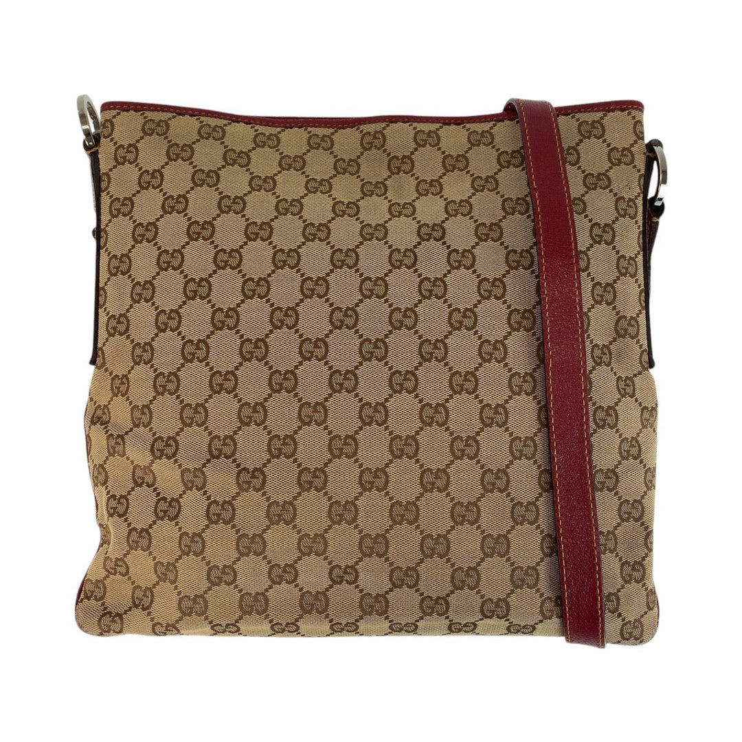 GUCCI Shoulder Bag 113013 GG canvas, leather Beige red Shoulder Bag Messenger bag Women Used Authentic