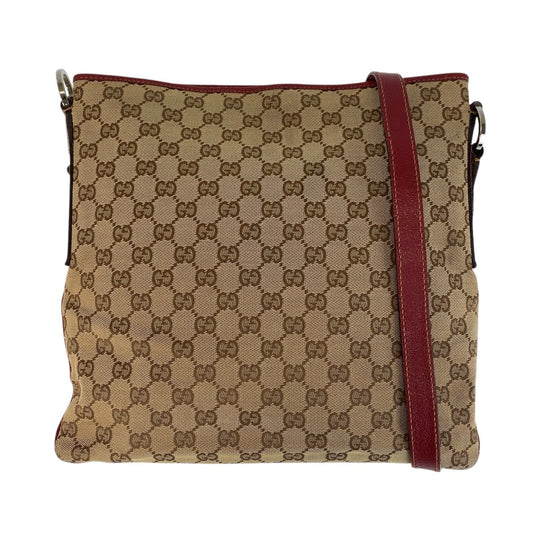 GUCCI Shoulder Bag 113013 GG canvas, leather Beige red Shoulder Bag Messenger bag Women Used Authentic