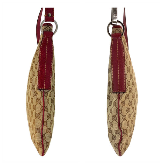 GUCCI Shoulder Bag 113013 GG canvas, leather Beige red Shoulder Bag Messenger bag Women Used Authentic