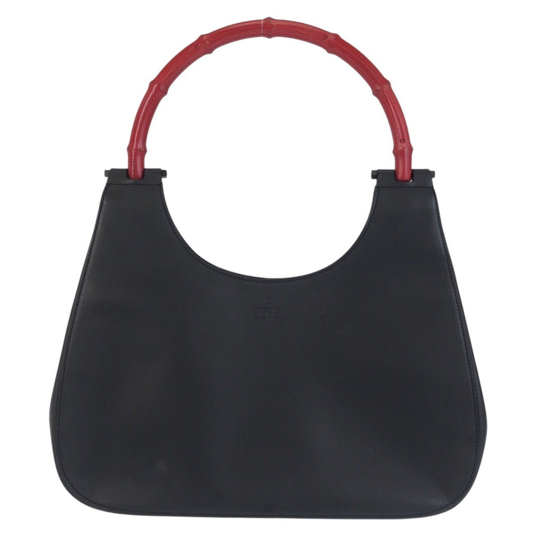 GUCCI Shoulder Bag 001 3739 Leather, Bamboo Black black red Shoulder Bag Hobo Bamboo Women Used Authentic