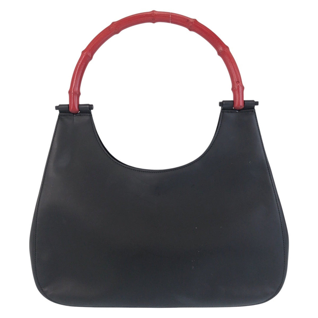 GUCCI Shoulder Bag 001 3739 Leather, Bamboo Black black red Shoulder Bag Hobo Bamboo Women Used Authentic