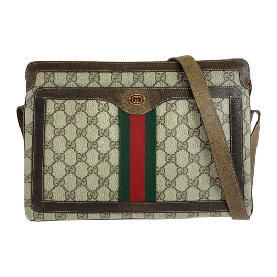 GUCCI Shoulder Bag 001 16 4035 GG Supreme canvas, leather Brown Gold Metal Crossbody Shoulder Bag Sherry line Old Gucci Women Used Authentic