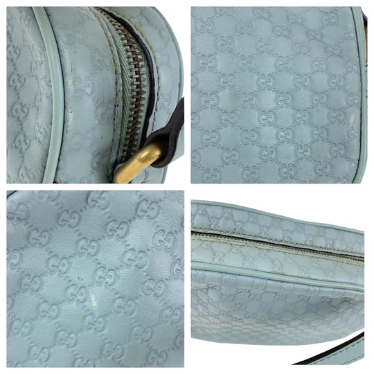 GUCCI Shoulder Bag 309538 leather Blue GoldMetal Crossbody Shoulder Bag Pochette Micro Guccissima Bamboo Women Used Authentic