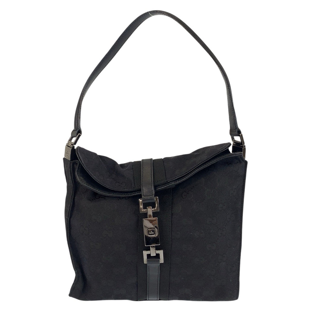 GUCCI Shoulder Bag 001 3734 GG canvas, leather Black black Shoulder Bag Jackie Women Used Authentic