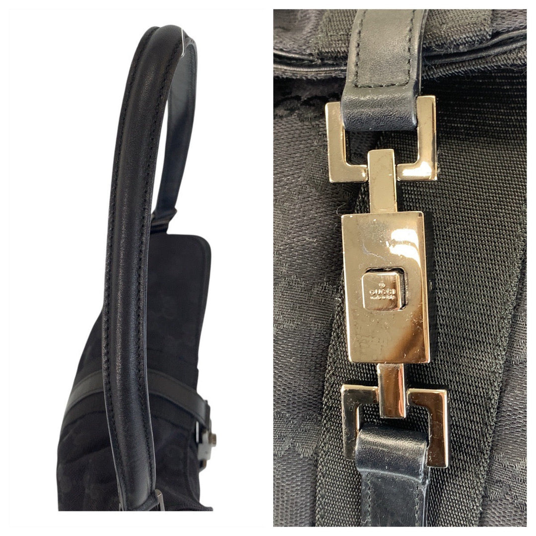 GUCCI Shoulder Bag 001 3734 GG canvas, leather Black black Shoulder Bag Jackie Women Used Authentic
