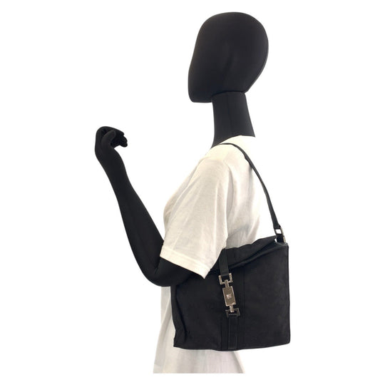 GUCCI Shoulder Bag 001 3734 GG canvas, leather Black black Shoulder Bag Jackie Women Used Authentic