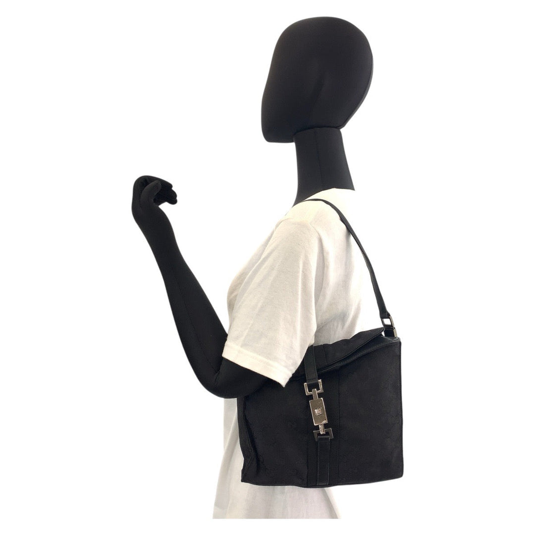 GUCCI Shoulder Bag 001 3734 GG canvas, leather Black black Shoulder Bag Jackie Women Used Authentic