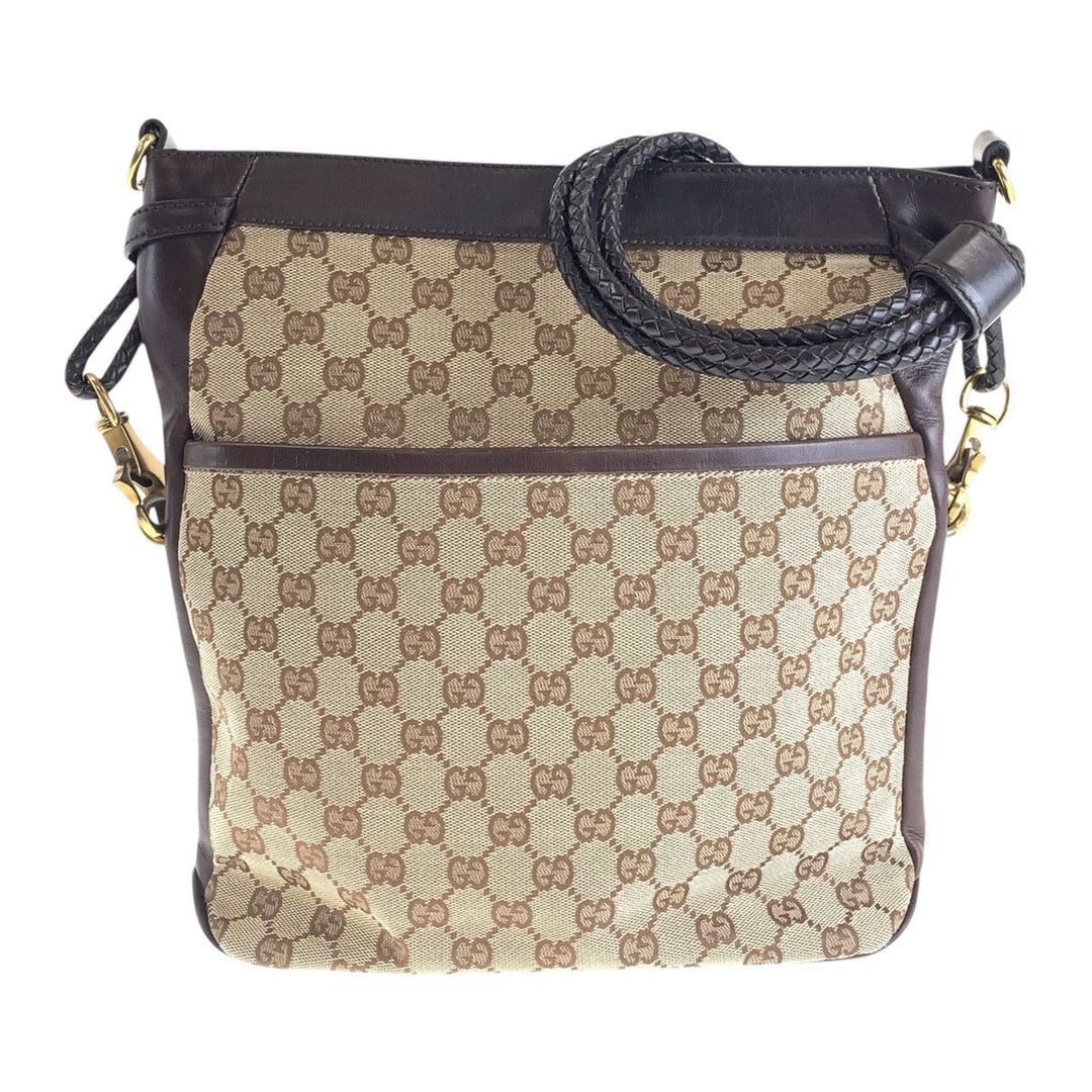GUCCI Shoulder Bag 109097 GG canvas, leather Brown Gold Metal Shoulder Bag pochette Women Used Authentic