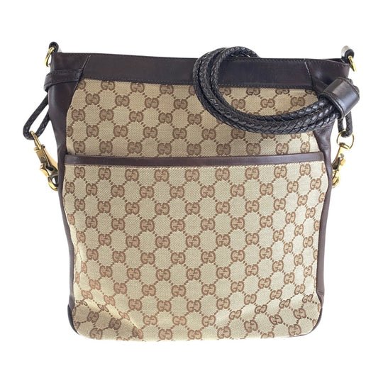 GUCCI Shoulder Bag 109097 GG canvas, leather Brown Gold Metal Shoulder Bag pochette Women Used Authentic