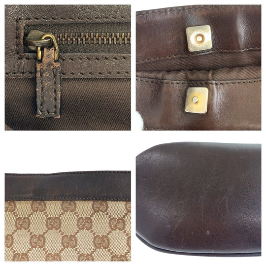 GUCCI Shoulder Bag 109097 GG canvas, leather Brown Gold Metal Shoulder Bag pochette Women Used Authentic